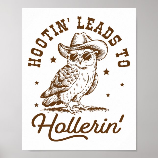 Poster Hootin Leva Hollerin Owl Cowboy (Frente)