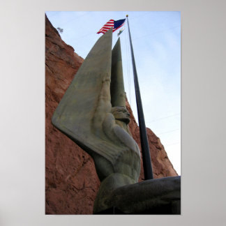 Pôster Hoover Dam Statu com Bandeira Americana