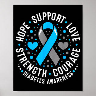 Poster Hope Support Love Blue Ribbon Diabetes Awareness