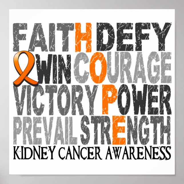 Pôster Hope Word Collage Kidney Cancer (Frente)