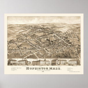 Pôster Hopkinton, Mapa Panorâmico do MÃE - 1880