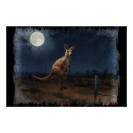 Pôster Hopping Kangaroo & Full Moon