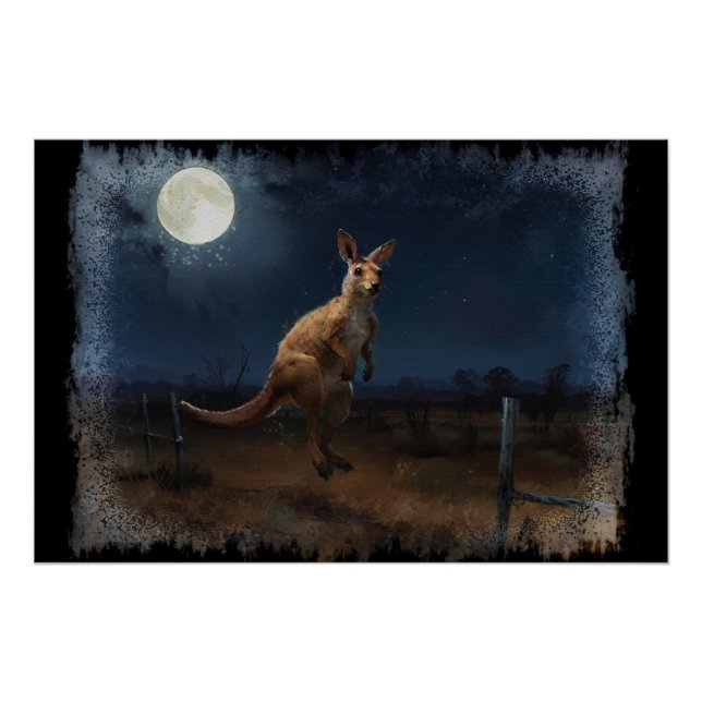 Pôster Hopping Kangaroo & Full Moon (Frente)