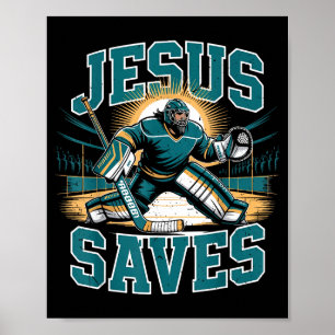 Poster Hóquei Cristão Jesus Salva Humor de Goleiro Religi