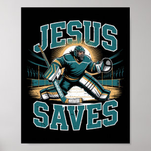 Poster Hóquei Cristão Jesus Salva Humor de Goleiro Religi