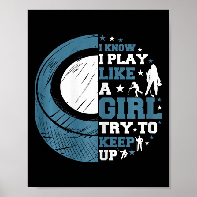 Poster Hóquei no Gelo Engraçado Eu Sei que Eu Jogo Como U (Frente)