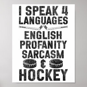 Poster Hóquei no Gelo Vintage Falo 4 Idiomas Inglês Pro