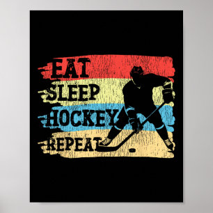 Poster Hóquei no Gelo Vintage Retro Coma Durma Hóquei Rep