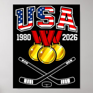 Poster Hóquei Vintage EUA Bastões Cruzados 1982 2026