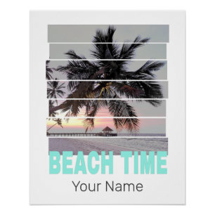 Pôster Hora da Praia Vintage Pier Palm Tree Sunset Souven