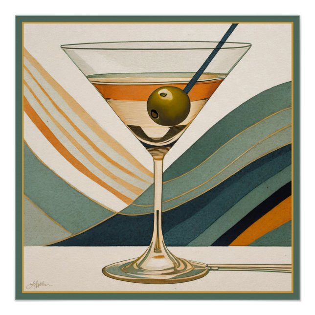 Pôster Hora do Coquetel Martini Moderno de Meados do Sécu (Frente)