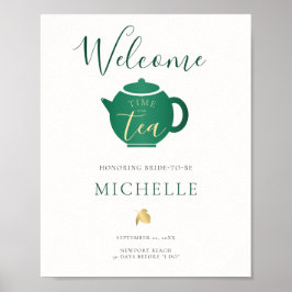 Poster Hora do Tea Emerald Dourado Chá de panela de Boas-