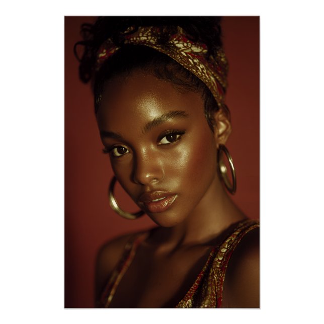 Pôster Hora Dourada Melanina Beleza Lenço para Cabeça Ret (Frente)