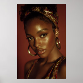 Poster Hora Dourada Melanina Beleza Tocado de Cabeça Retr