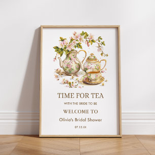 Poster Hora Floral do Bule para o Chá de panela Tea Bem-v