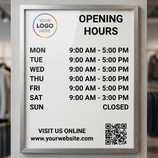 Pôster Horário de Abertura da Loja Com Logotipo + Código