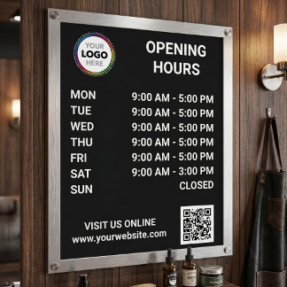 Pôster Horário de Abertura da Loja Com Logotipo + Código