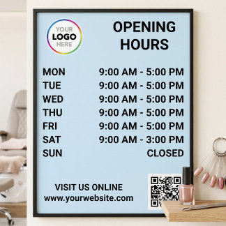 Pôster Horário de Abertura da Loja Com Logotipo + Código