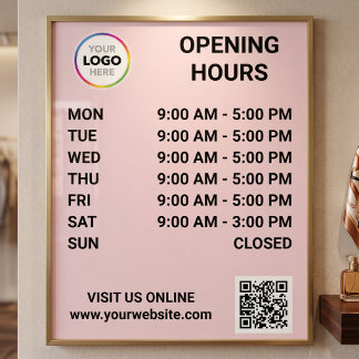 Pôster Horário de Abertura da Loja Com Logotipo + Código