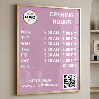 Pôster Horário de Abertura da Loja Com Logotipo + Código