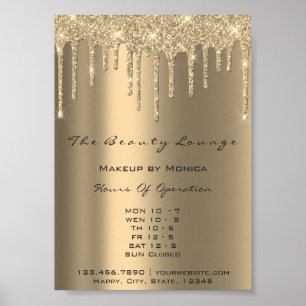 Poster Horário de Abertura de Maquiagem Gold Drips Sparkl