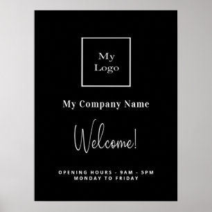 Poster Horário de abertura do nome do logotipo branco pre
