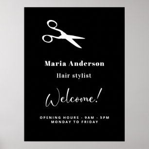 Poster Horário de abertura preto estilista branco