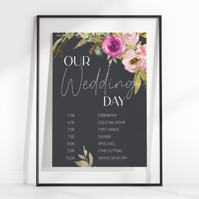 Poster Horário de Casamento Floral Púrpura, Rosa Dusty (Criador carregado)