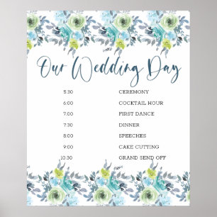 Poster Horário de Casamento Floral Verde Amarelo Claro A