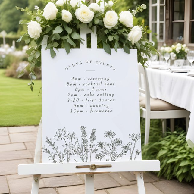 Poster Horário de Casamento Verde de Wildflower Boho (Criador carregado)