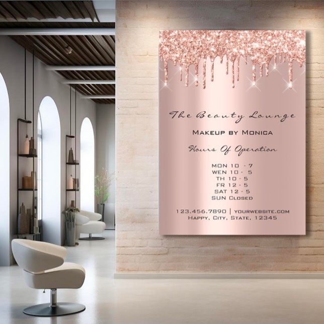 Poster Horário de Funcionamento das Cílios Maquiagem Salã (Makeup Lashes Opening Hours Salon Drip Spark Price Poster)