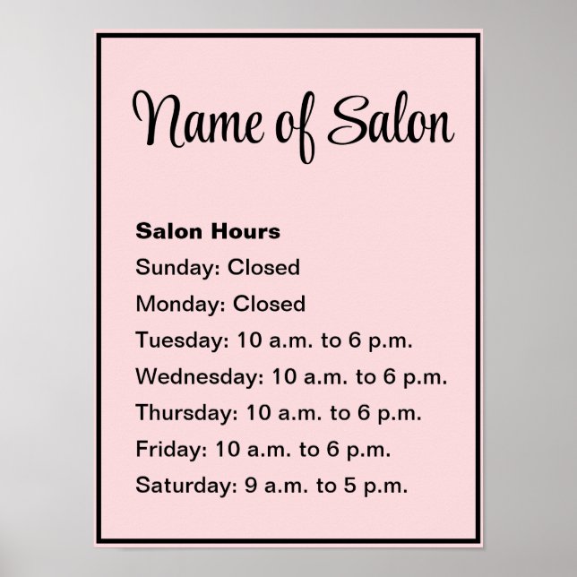 Poster Horário de operação rosa pálido e preto (Frente)
