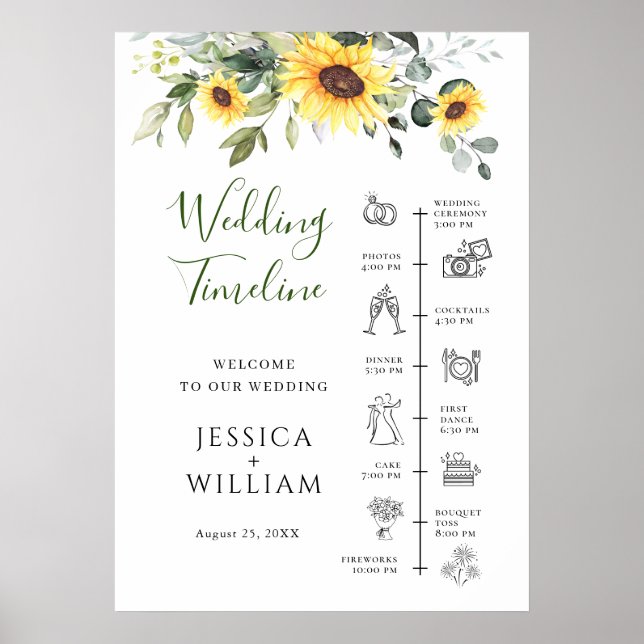Poster Horário do Dia do Casamento Eucalyptus (Frente)