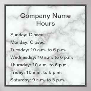 Poster Horas de Operação de Faux Marble Elegante