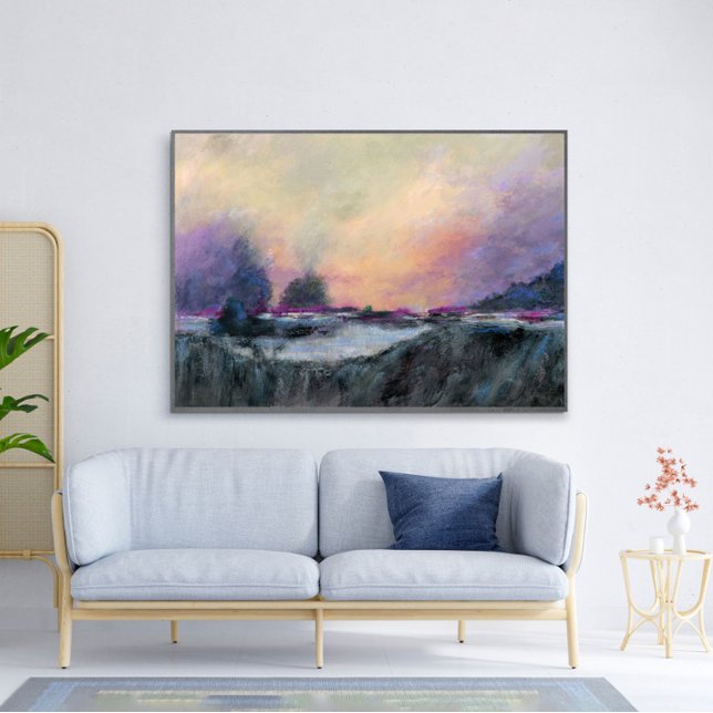 Poster Horizontal Puro Horizontal Abstrato (Purple Horizon Landscape Sunset Wall Art Poster in large size. Frame is excluded in the purchase. )