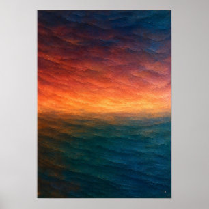 Poster Horizonte Abstrato do Oceano ao Pôr do Sol em Lara