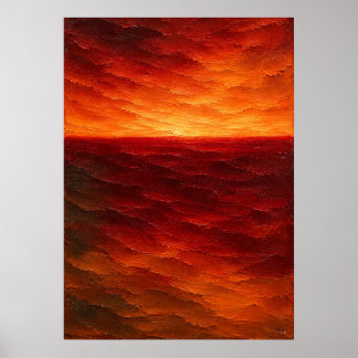 Poster Horizonte Abstrato Texturizado em Carmesim e Laran