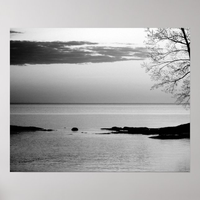 Poster Horizonte Black & White Lake no Dawn 16x20 (Frente)