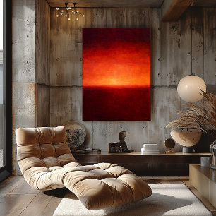 Poster Horizonte Carmesim Abstrato Com Luz Laranja Brilha