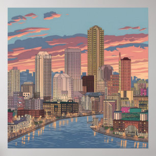 Poster Horizonte da Cidade de Boston, Boston Ma EUA