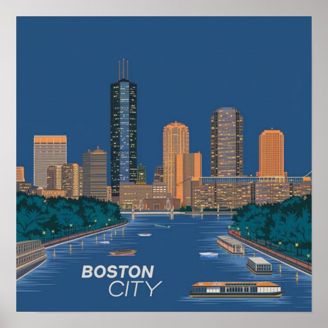 Poster Horizonte da Cidade de Boston, Boston Ma EUA (Frente)