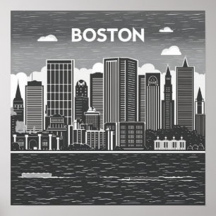 Poster Horizonte da Cidade de Boston, Boston Ma EUA