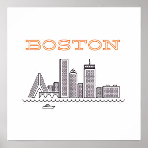 Poster Horizonte da Cidade de Boston, Boston Ma EUA