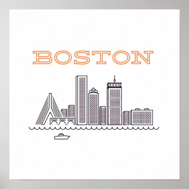 Poster Horizonte da Cidade de Boston, Boston Ma EUA (Frente)