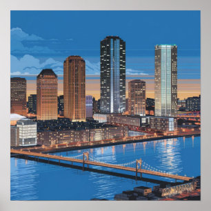 Poster Horizonte da Cidade de Boston, Boston Ma EUA