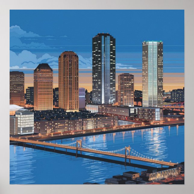 Poster Horizonte da Cidade de Boston, Boston Ma EUA (Frente)