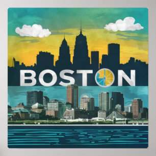 Poster Horizonte da Cidade de Boston, Boston Ma EUA