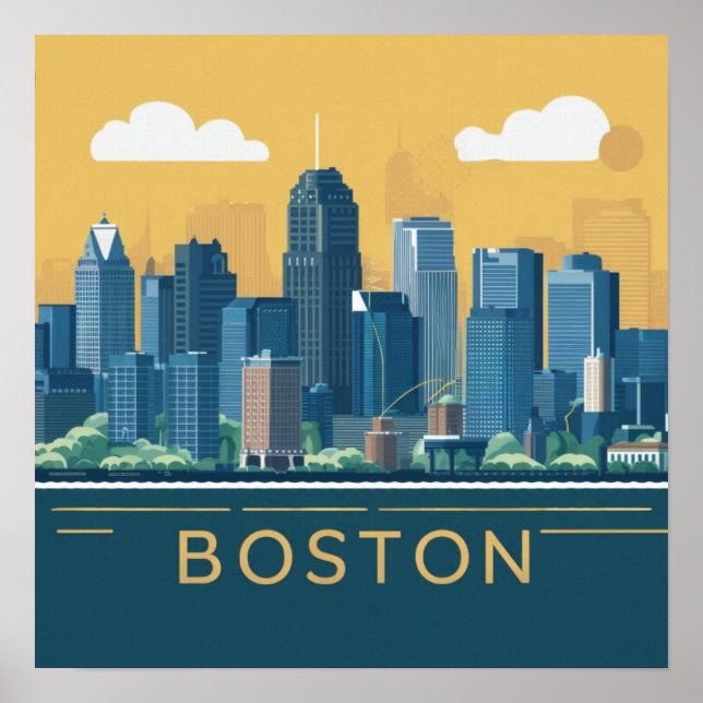 Poster Horizonte da Cidade de Boston, Boston Ma EUA (Frente)