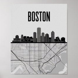 Poster Horizonte da Cidade de Boston Massachusetts Com Ma
