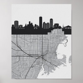 Poster Horizonte da Cidade de Boston Massachusetts Com Ma